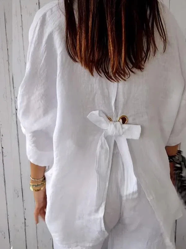 Cotton and Linen Solid Color Casual Shirt