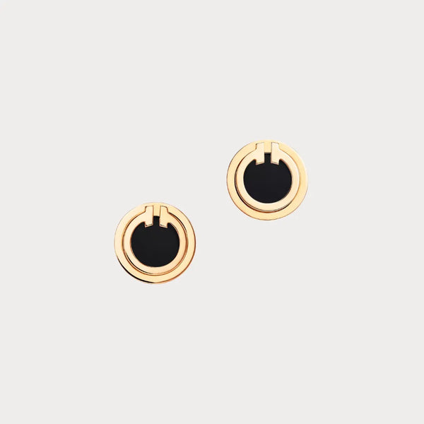 T Circle Yellow Black Stud Earrings