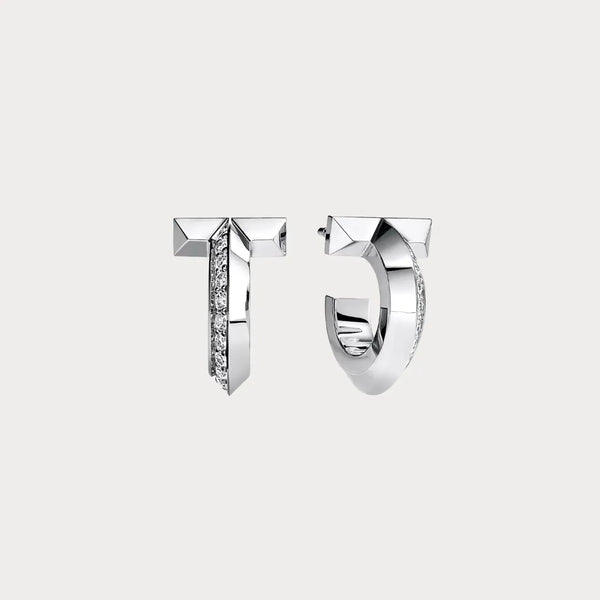T Hoop White Stone Earrings
