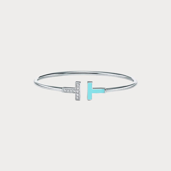 T Narrow White Pave Inlay Bracelet