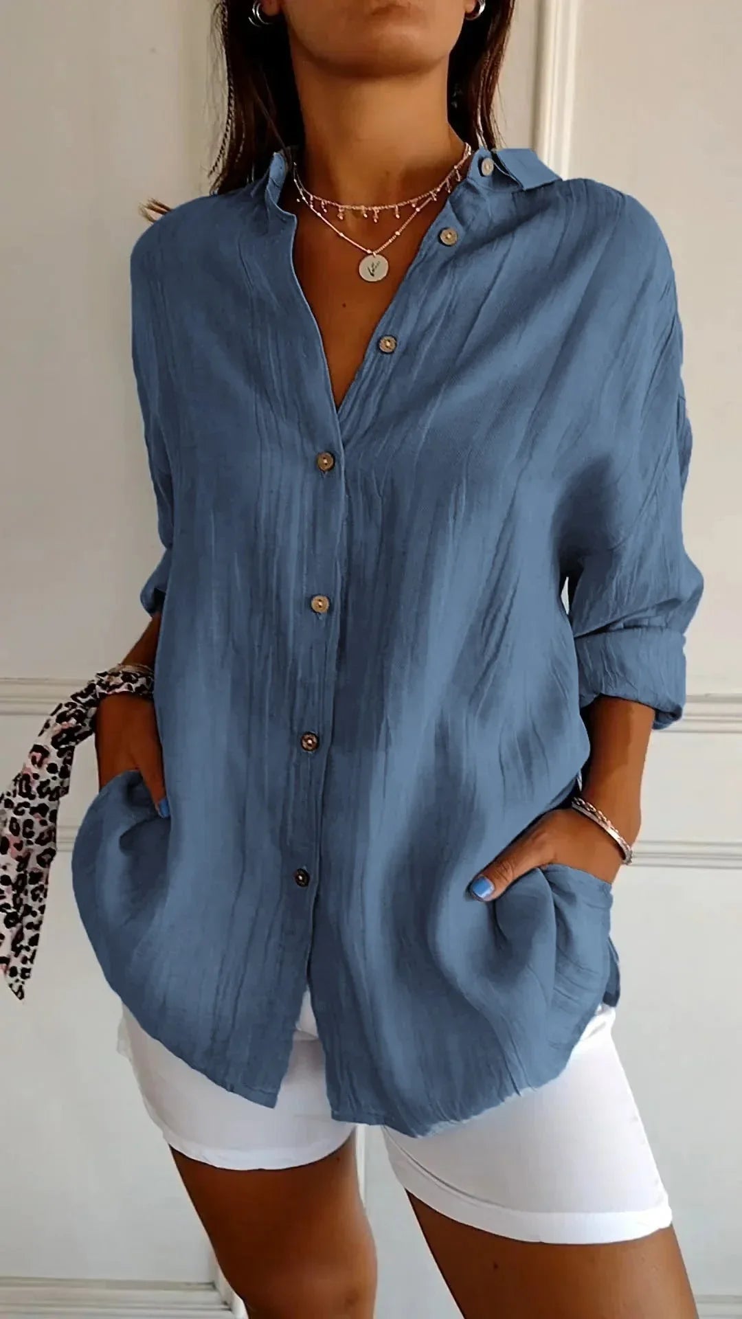 Single-breasted Pleated Lapel Shirt