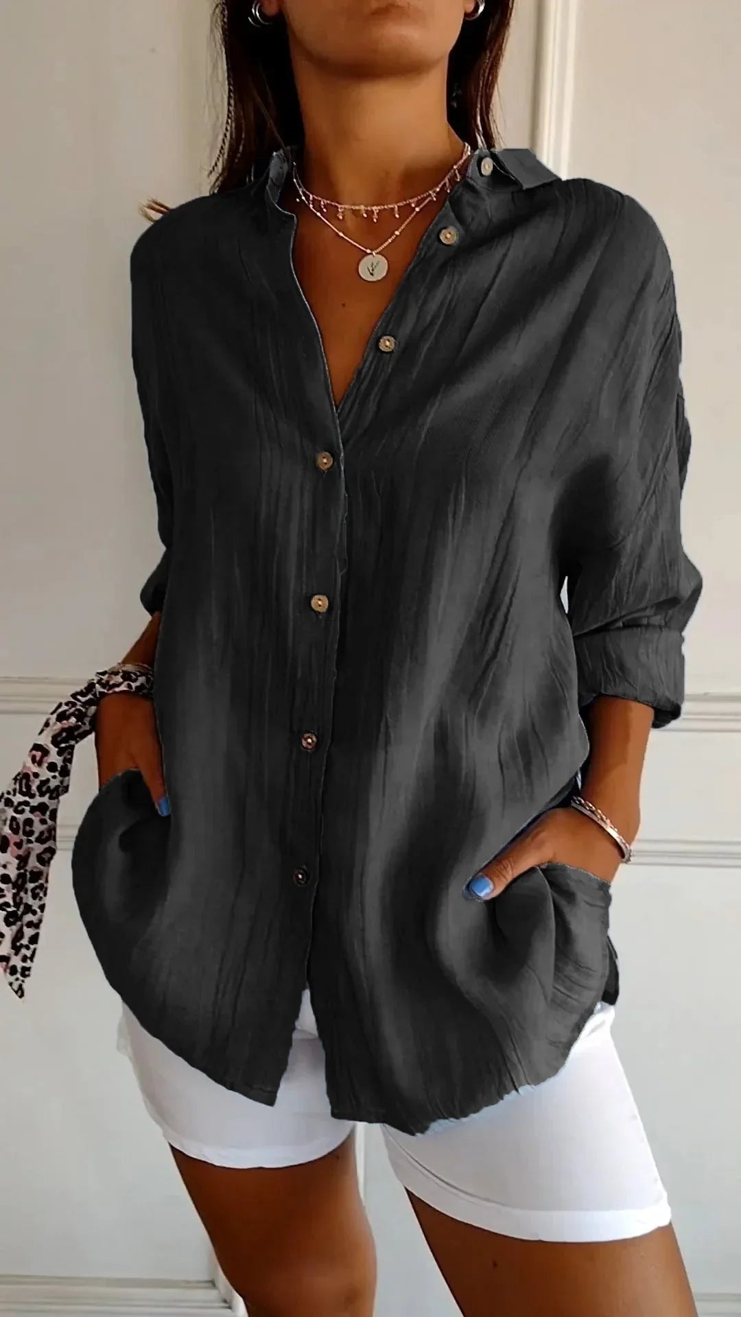 Single-breasted Pleated Lapel Shirt