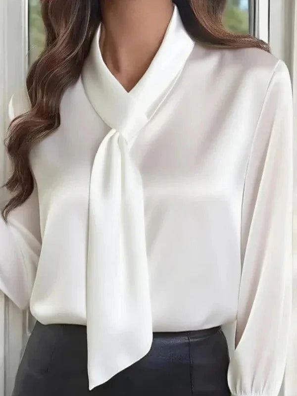 Solid Color Long-sleeved Bow Tie Casual Shirt