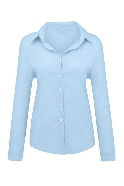 Casual Solid Button Shirt Collar Blouse