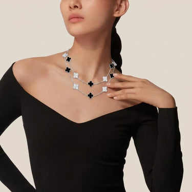 Alhambra Black Pave Long Clover Necklace