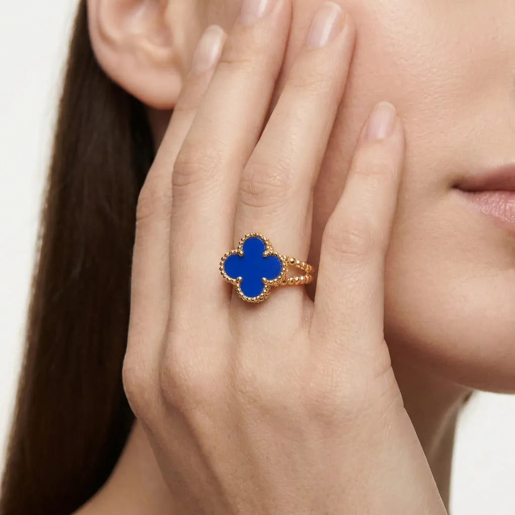 Alhambra Blue Clover Beaded Ring