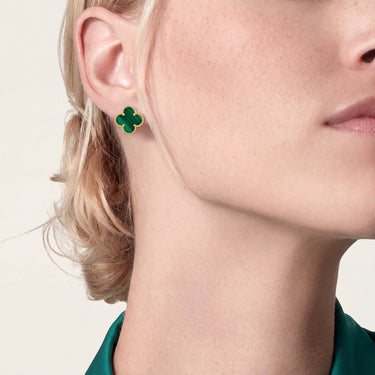Alhambra Green Inlay Clover Stud Earrings