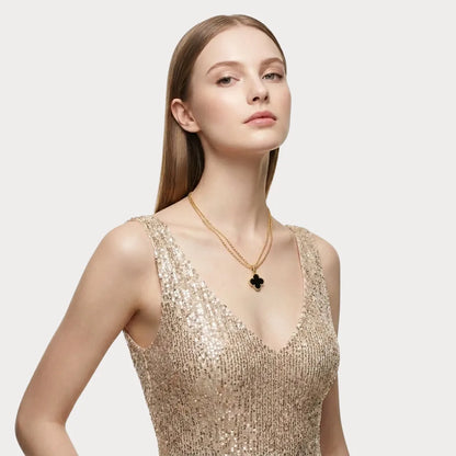 Alhambra Noir Motif Layered Necklace