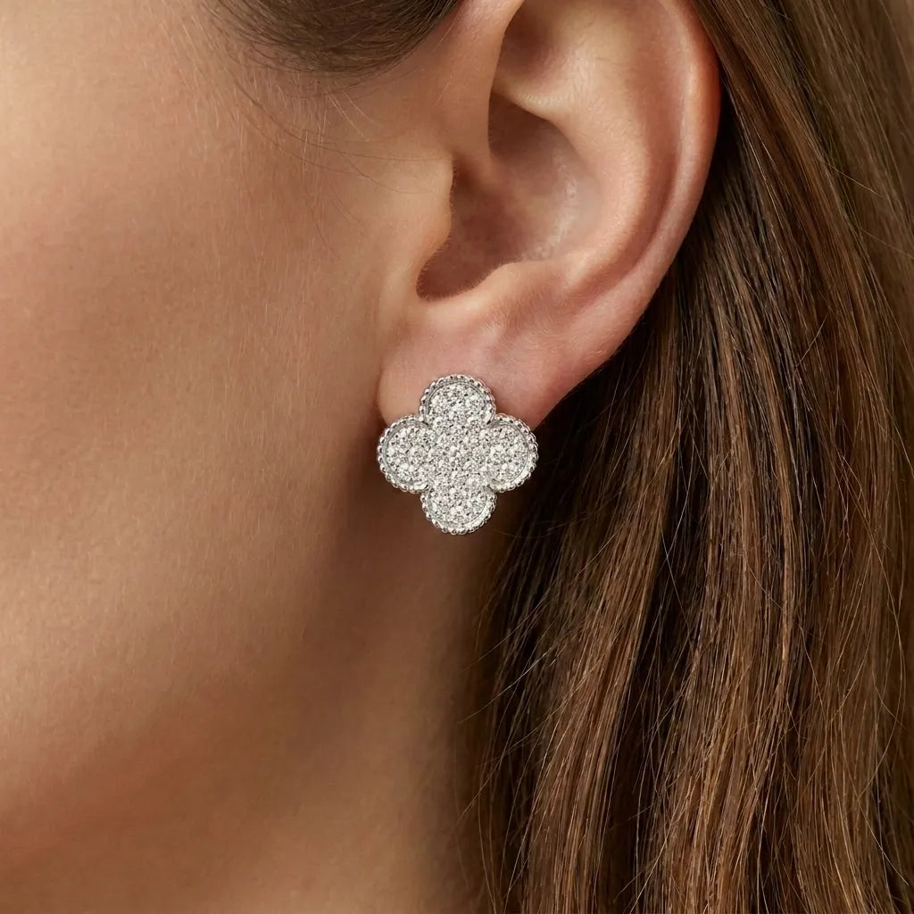 Alhambra Pavé Clover Stud Earrings