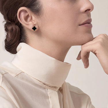 Alhambra Small Black Inlay Clover Stud Earrings