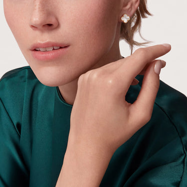 Alhambra Small White Inlay Clover Stud Earrings