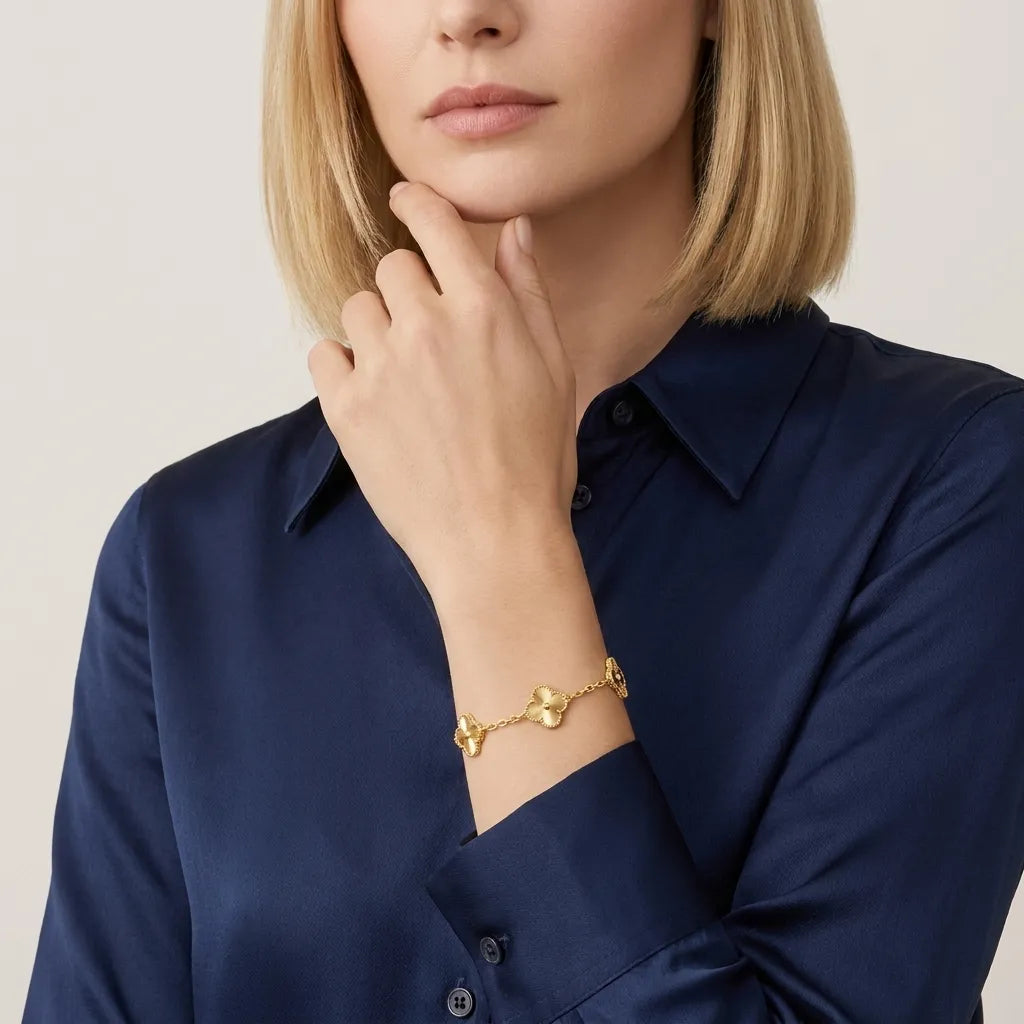 Alhambra Style Fluted Clover Chain Bracelet