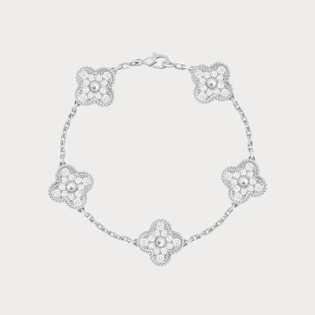Alhambra Style Pavé Clover Chain Bracelet