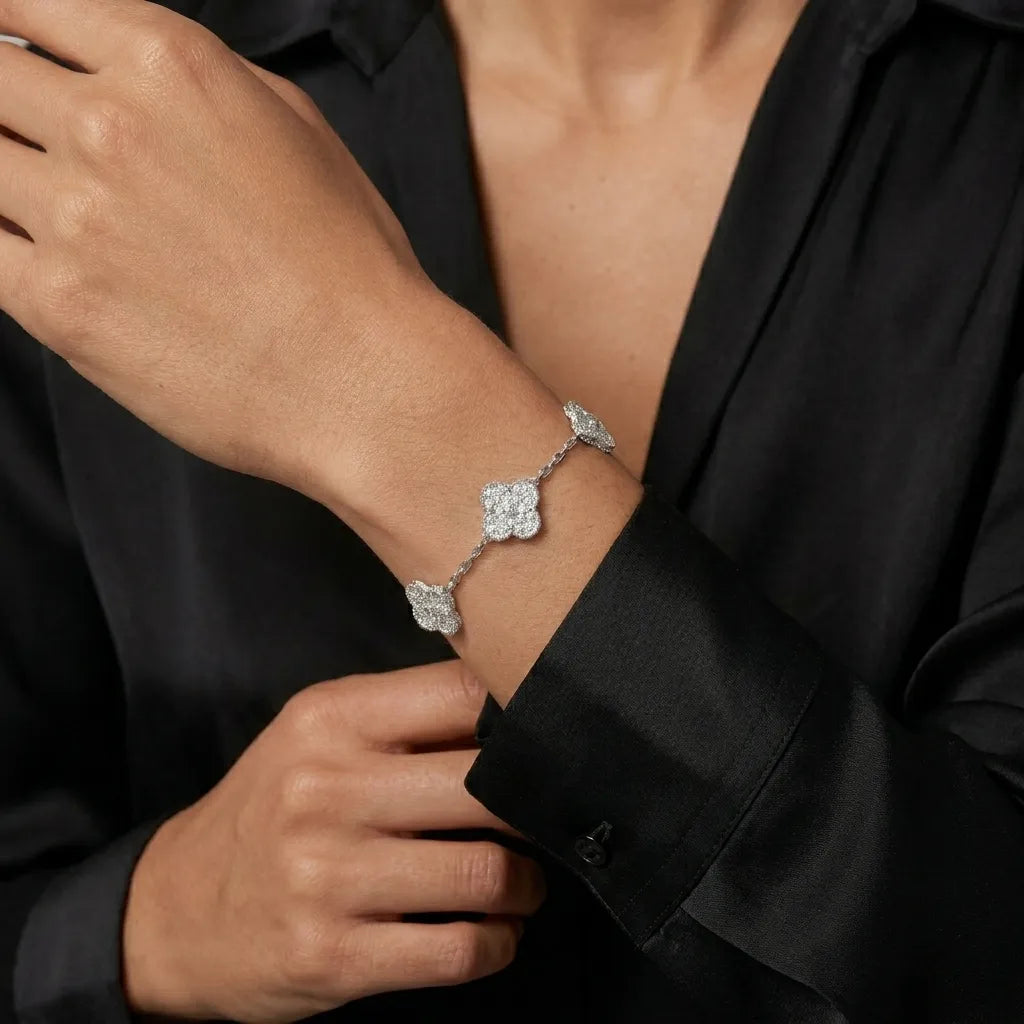 Alhambra Style Pavé Clover Chain Bracelet