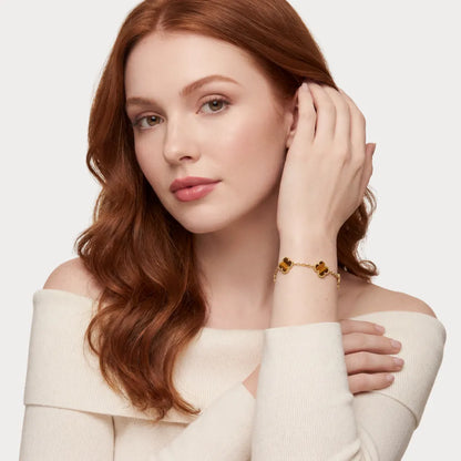 Alhambra Style Striped Clover Chain Bracelet