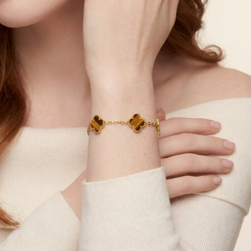 Alhambra Style Striped Clover Chain Bracelet