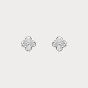 Alhambra White Gold Textured Clover Stud Earrings