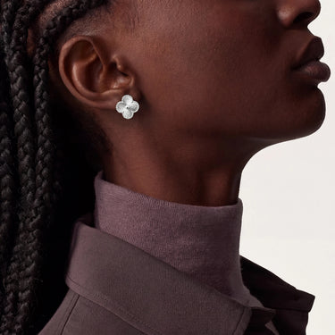 Alhambra White Gold Textured Clover Stud Earrings