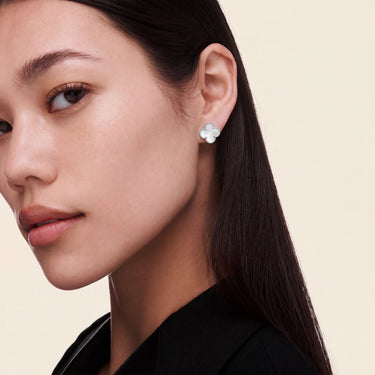 Alhambra White Inlay Clover Stud Earrings