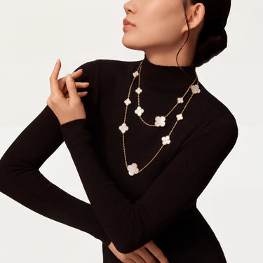 Alhambra White Inlay Long Clover Necklace