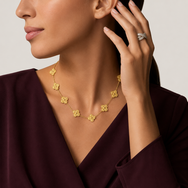 Alhambra Yellow Relief Clover Station Necklace