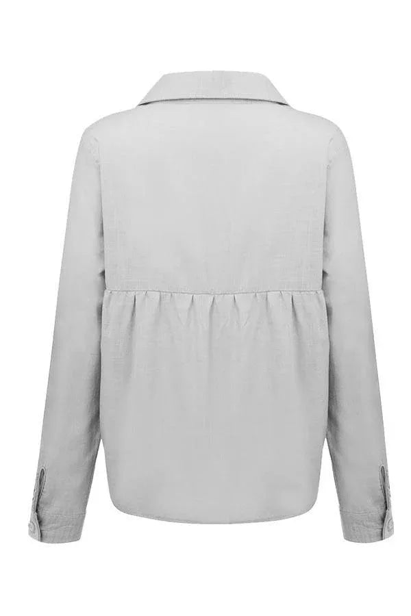 Casual Solid Button Shirt Collar Blouse