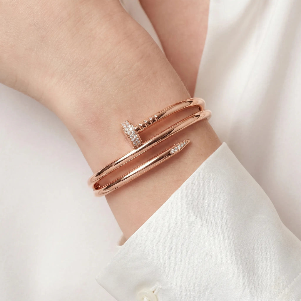 Double Loop Pave Nail Bangle Bracelet