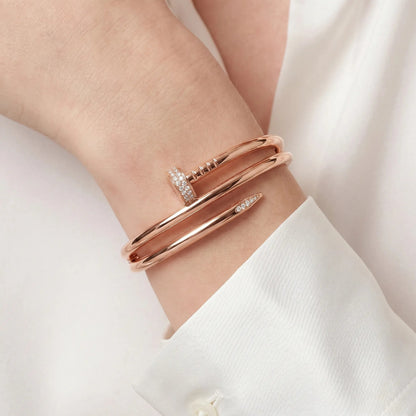 Double Loop Pave Nail Bangle Bracelet