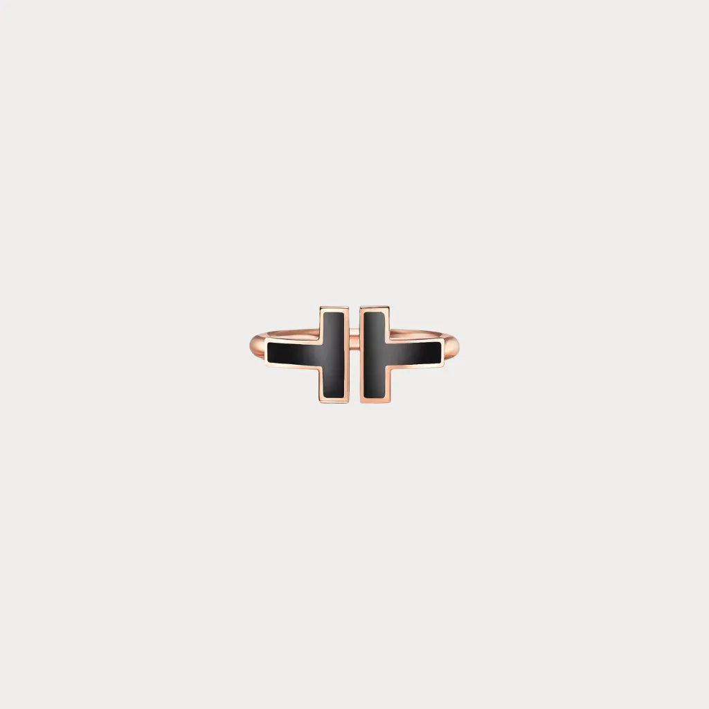 Double T Inlay Open Ring