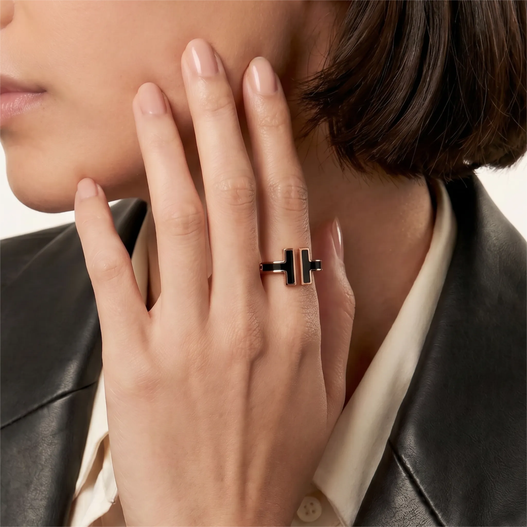 Double T Inlay Open Ring