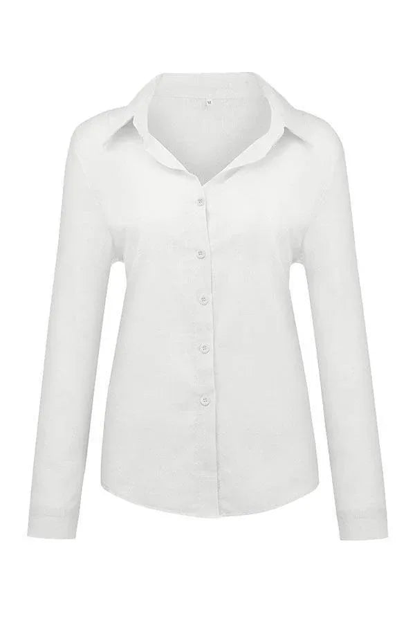 Casual Solid Button Shirt Collar Blouse