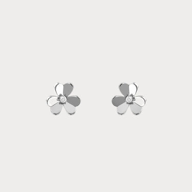 Frivole White Polished Flower Stud Earrings