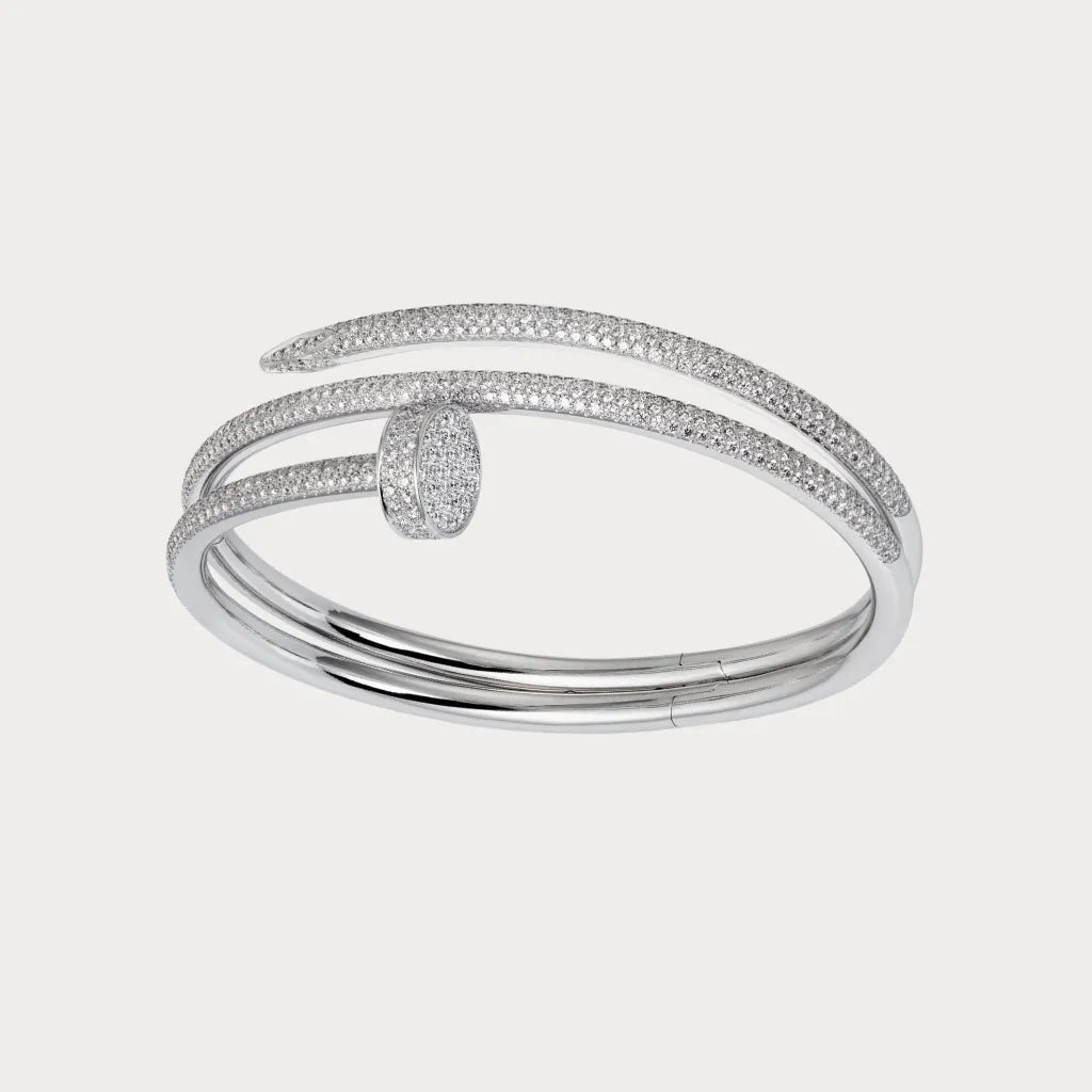 Layered Pave Nail Open Bangle Bracelet