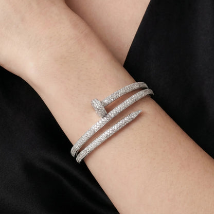 Layered Pave Nail Open Bangle Bracelet