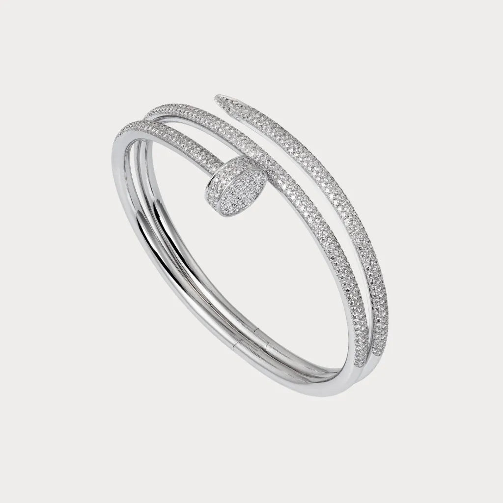 Layered Pave Nail Open Bangle Bracelet
