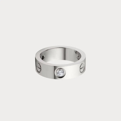 Love Round Stone Screw Band Ring