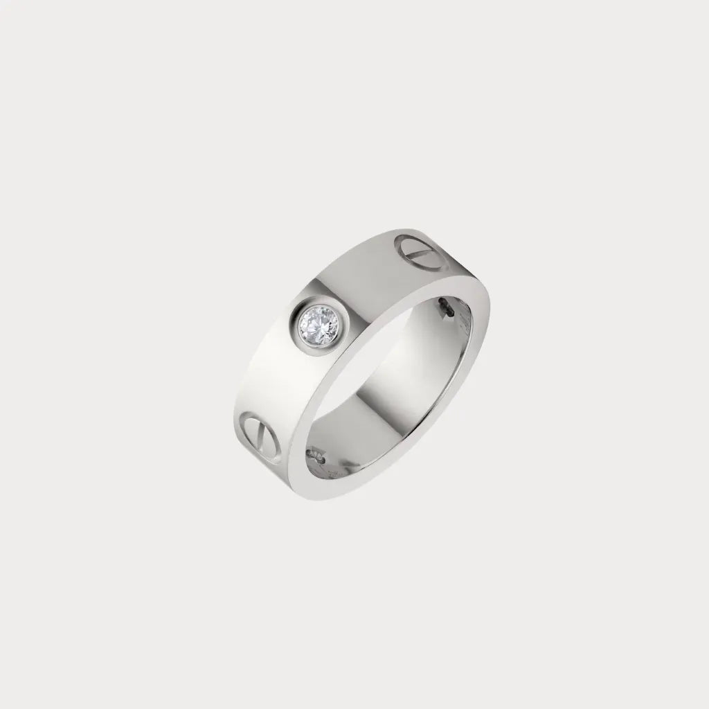 Love Round Stone Screw Band Ring
