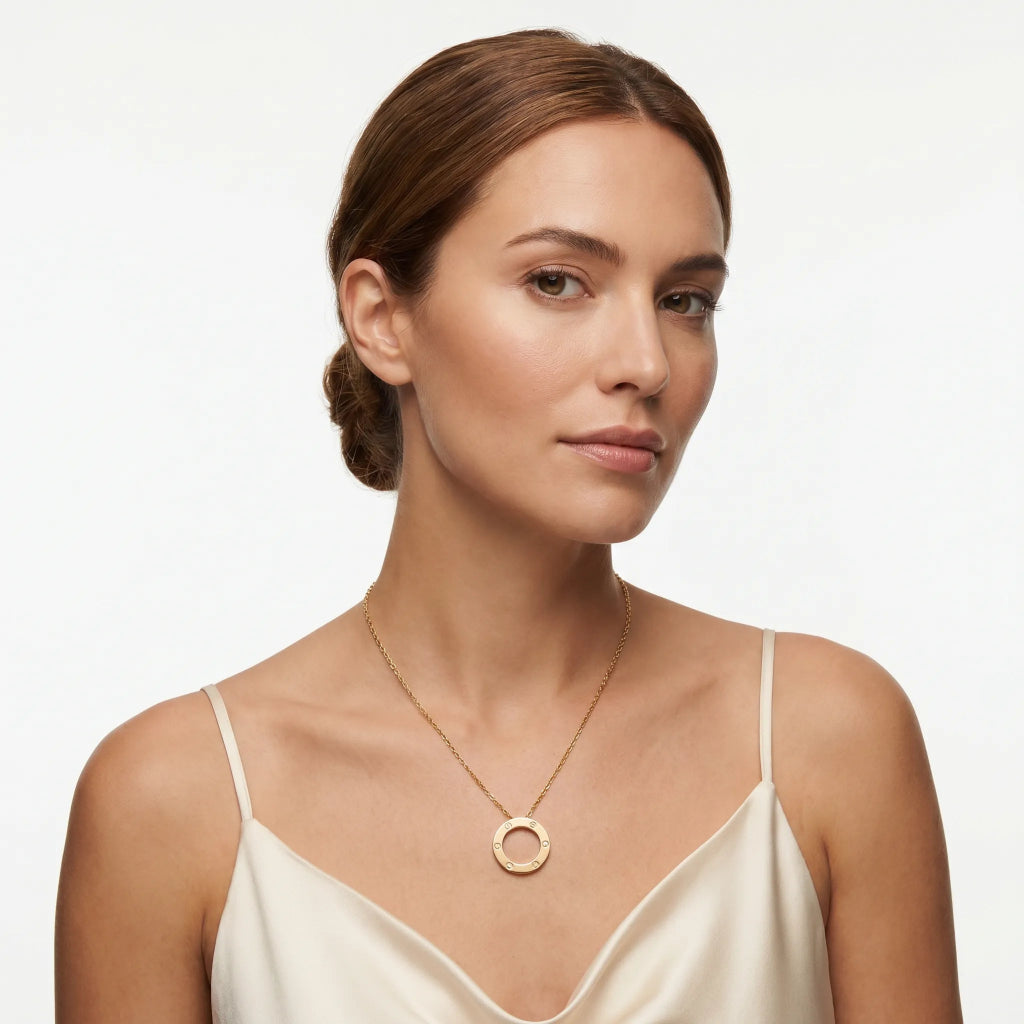 Love Screw Detail Circle Necklace