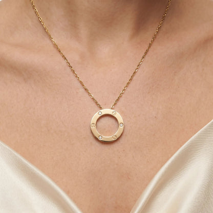 Love Screw Detail Circle Necklace