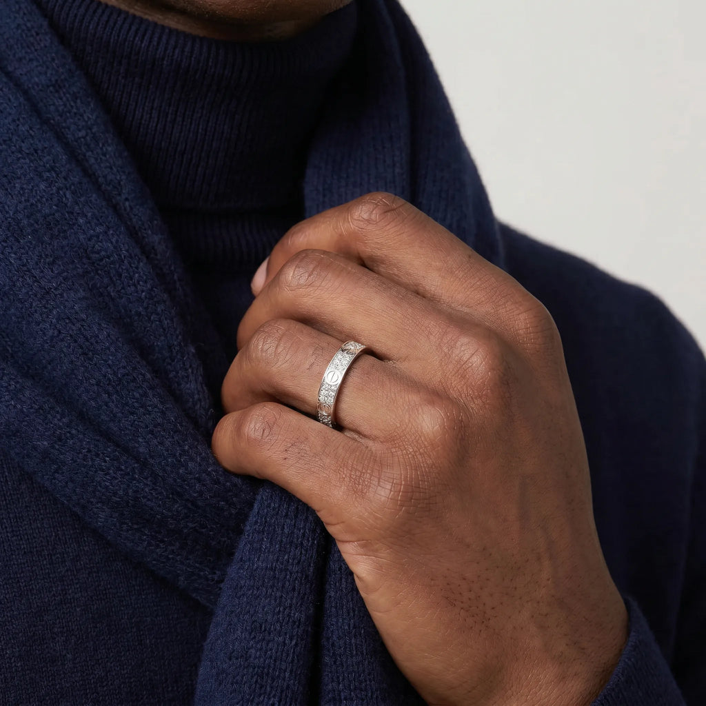 Love Screw Detail Pave Band Ring