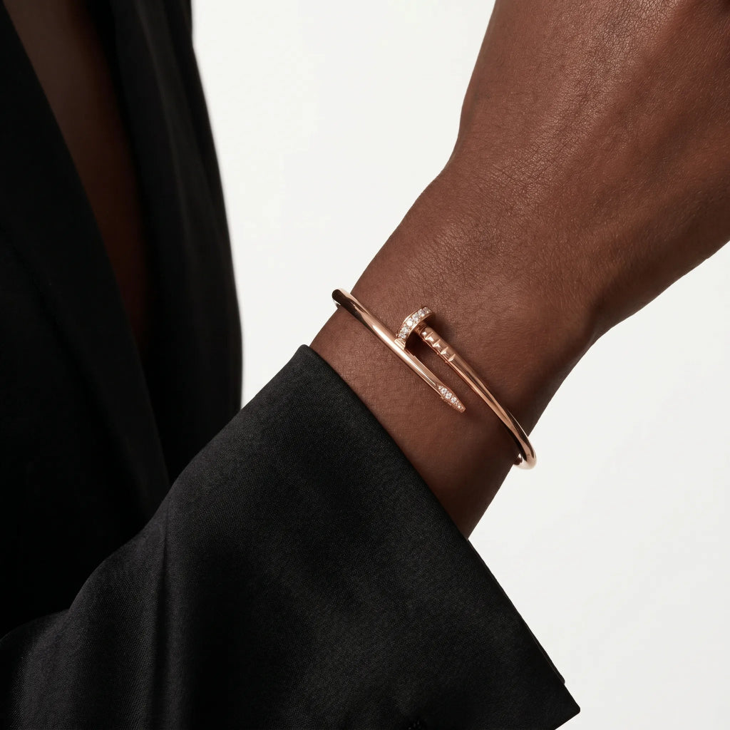 Minimalist Pave Nail Open Bangle Bracelet