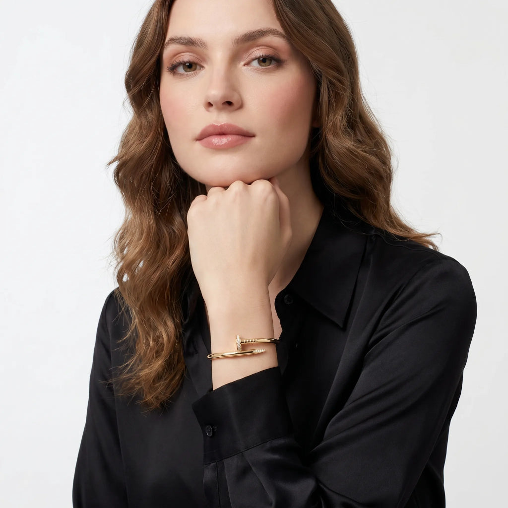 Curved Nail Pave Open Bangle Bracelet