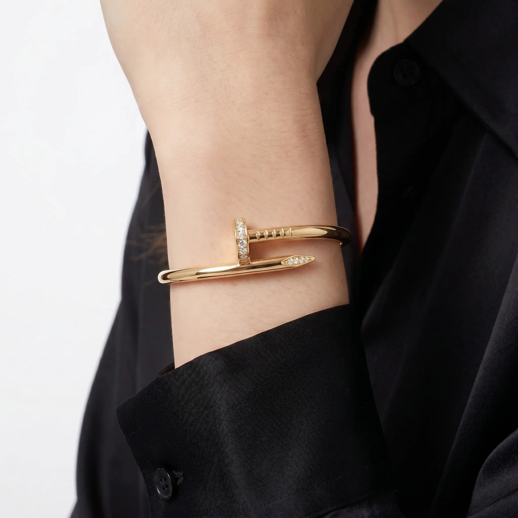 Curved Nail Pave Open Bangle Bracelet