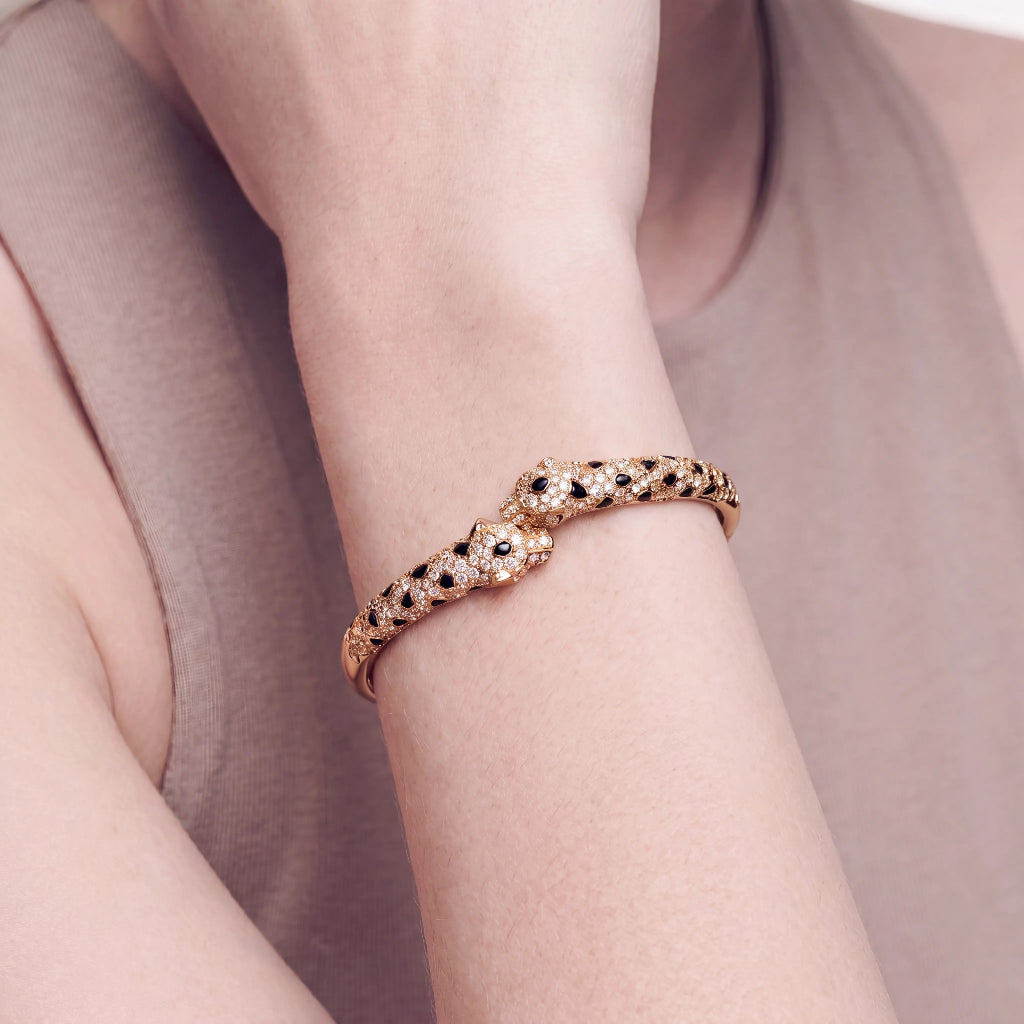 Panther Twin Head Bangle Bracelet