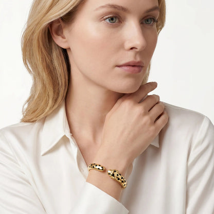 Panther Head Open Bangle Bracelet