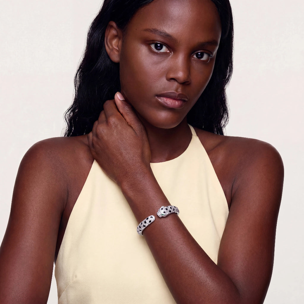 Panthere Pave Open Bangle Bracelet