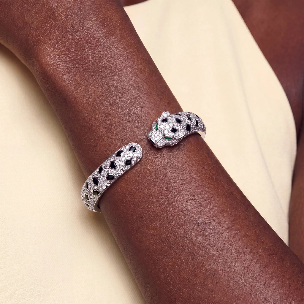 Panthere Pave Open Bangle Bracelet