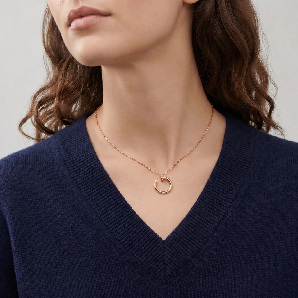 Pave Nail Hoop Pendant Necklace