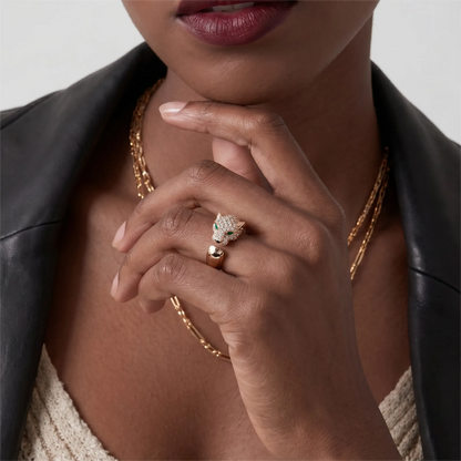 Pave Panther Head Cuff Ring