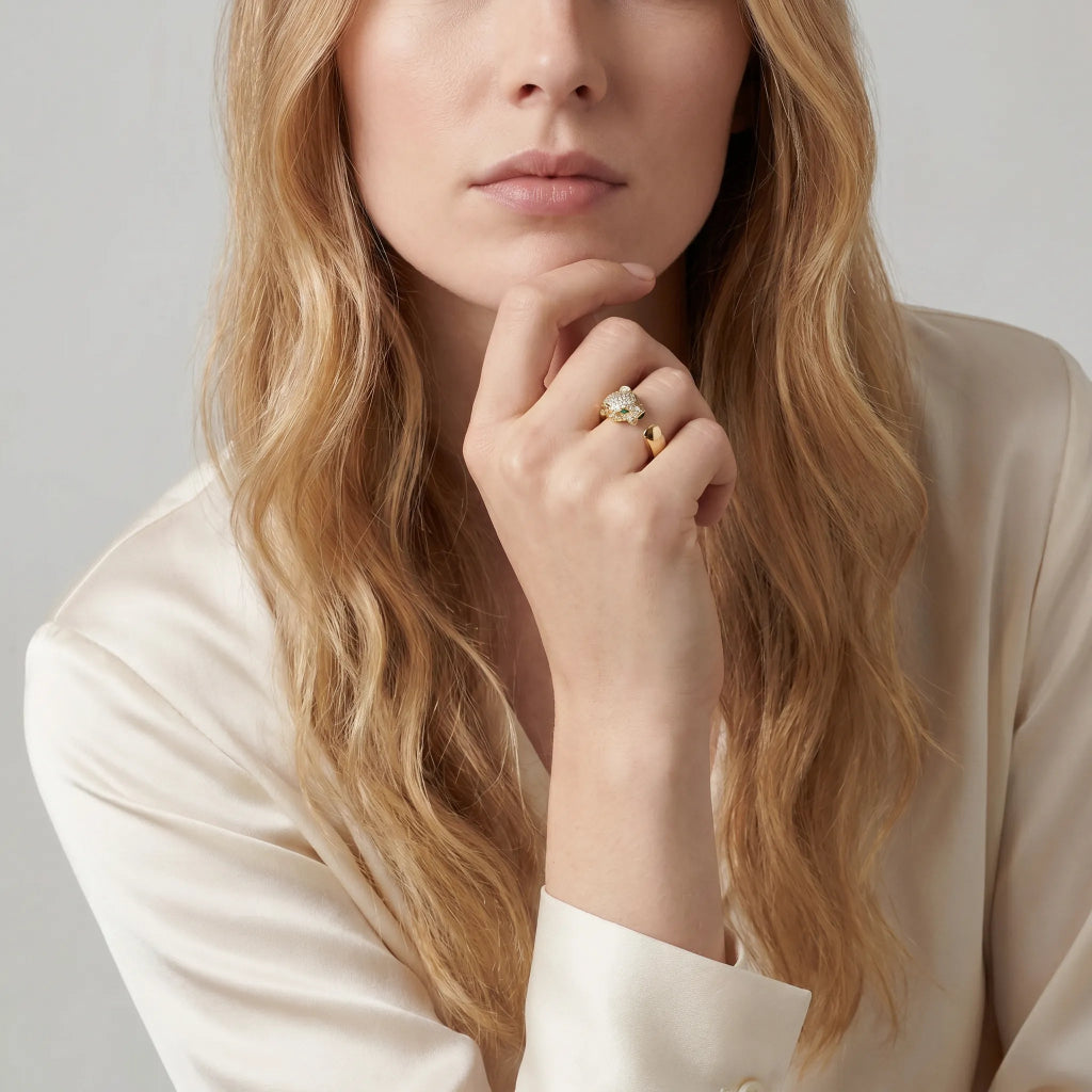 Pave Panther Head Open Ring